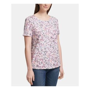 DKNY Womens Short Sleeve Jewel Neck T-Shirt